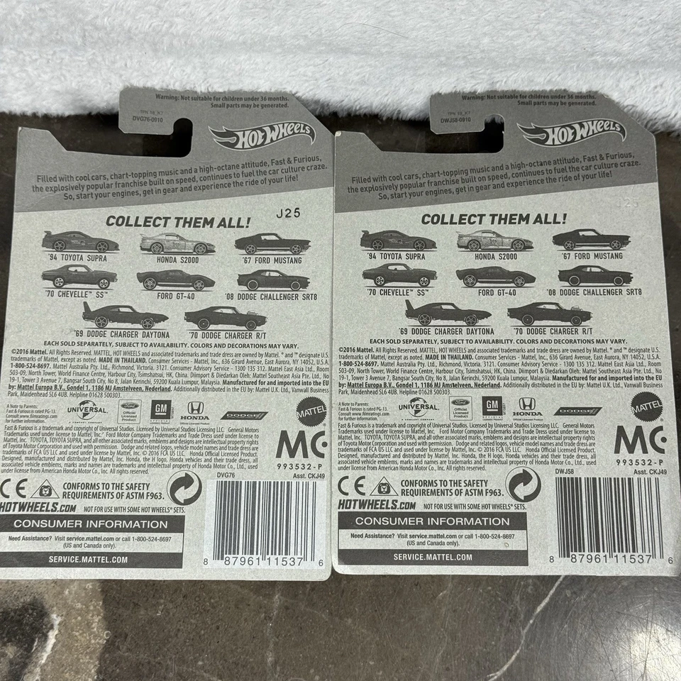 Hot Wheels Fast and Furious 7 1970 Dodge Charger R/T  & 67 Ford Mustang LOT of 2 - Image 3 of 3