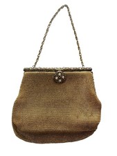 Vintage 1946 Gold Chainmail Bag Purse Rhinestones Silver Clasp US Zone Germany
