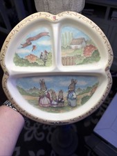 Peco Divided Plate Kids Cream Bunny Family Melamine Good Scalloped 01673 Vintage