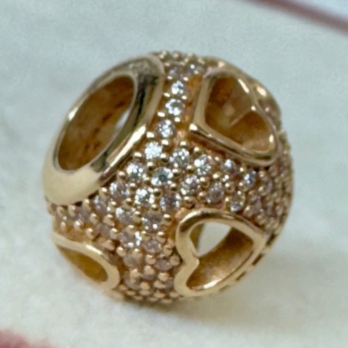 Authentic Pandora 14K Gold 585 ALE Tumbling Hearts Charm Bead - Picture 9 of 9