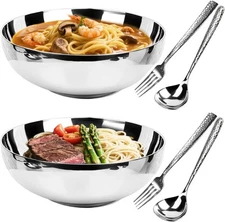 2 Pack 304 Stainless Steel Pasta Bowls, 47oz Double Insulated Soup Salad Bowls
