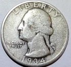 1934 Washington Silver Quarter 90% US Coin Circulated