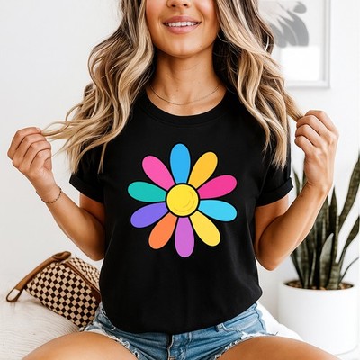 Frühling Gänseblümchen Faux Patchwork Damen T-Shirt Gänseblümchen Blumen Geschenk für sie
