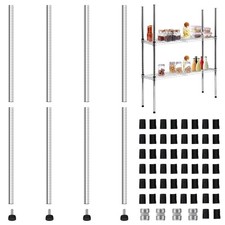 Thyle 36" Wire Shelving Poles (Set of 4) w/ 50 Clips - Chrome Plated Steel