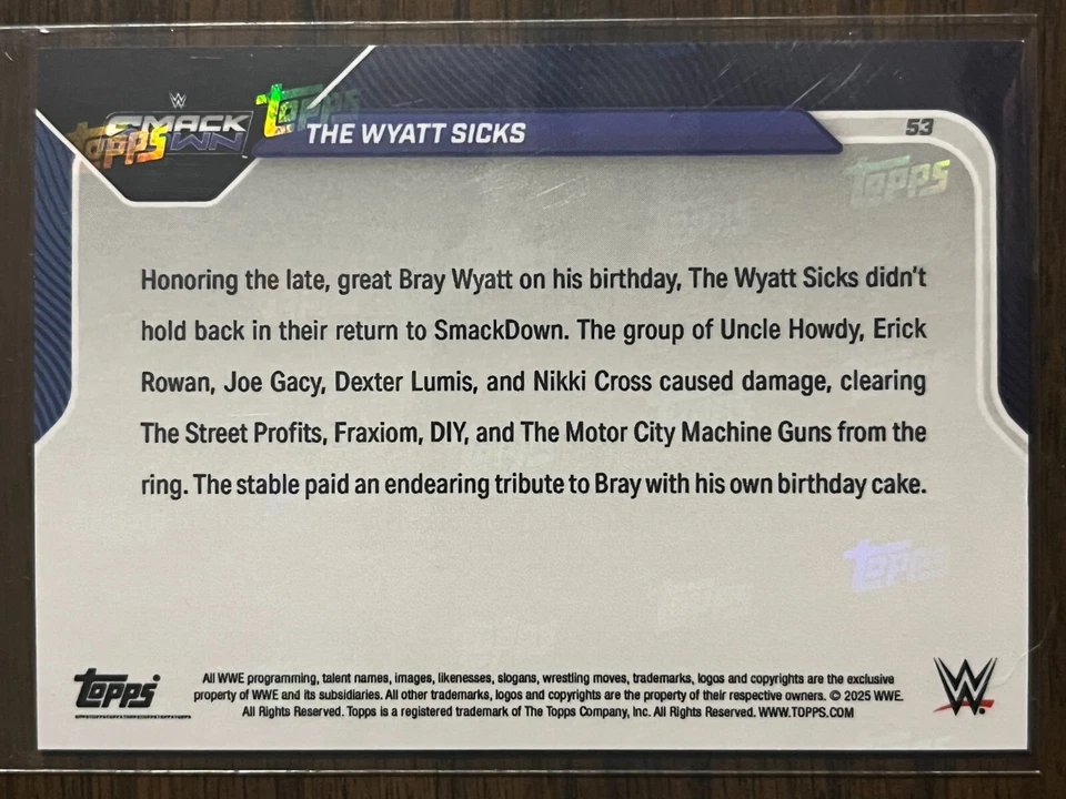 2025 Topps Now WWE #53 The Wyatt Sicks Uncle Howdy Bo Dallas SmackDown GOLD /50 - Image 2 of 2