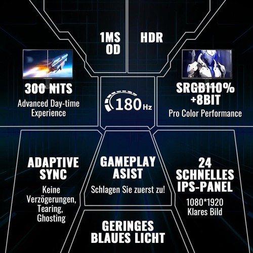 Gaming Monitor 24 Zoll, 180 Hz, 1ms, AMD FreeSync, Full HD(1920 x 1080), Rahmenl - Afbeelding 2 van 9