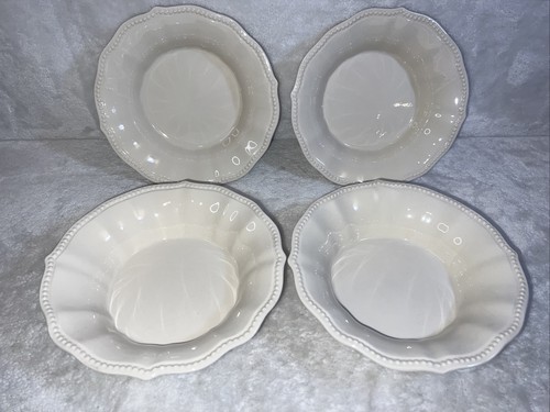 Pioneer Woman Paige Linen White Soup Cereal Bowls LOT OF 4 Beaded Edge - Picture 2 of 13
