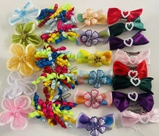 Dog Puppy Bows Pet Bow Barrette Flowers Hearts Grooming Accessories Lot Of 24