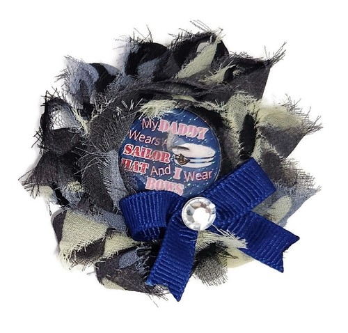 My Daddy Wears Sailor Hat - Bottle Cap Flower - Handmade Hair Bow