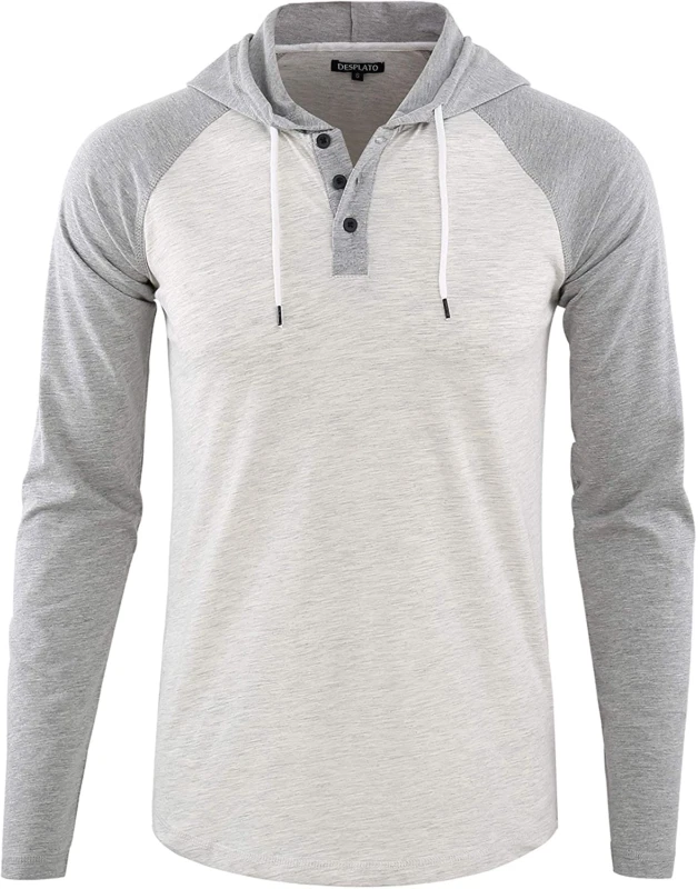 DESPLATO Men s Casual Long Sleeve Lightweight Henley Hooded Shirt