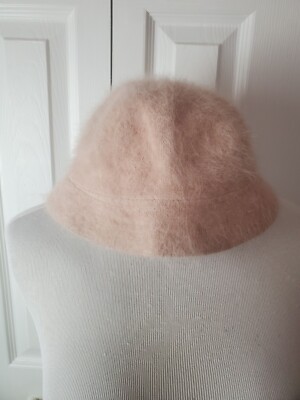 Vintage David And Young Bell Bucket Light Pink Angora Fur Hat Cap 