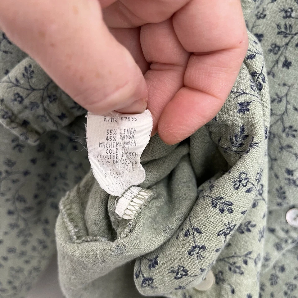 Requisitos | Top vintage con botones florales mezcla de lino verde salvia pradera grande Foto 4 de 4