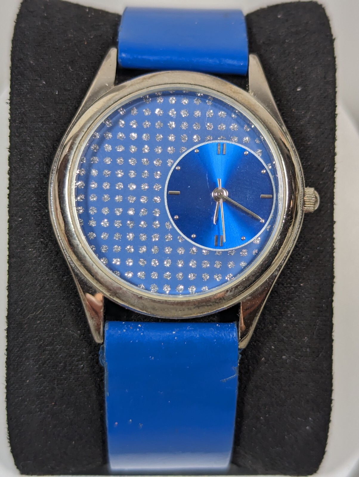 Xhilaration Blue Dial Round Case Blue Faux Leather Band Watch Inch