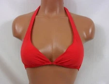Sauvage Solid Classic Padded Halter String Bikini Top Red Orange Sm-DCup 1424L