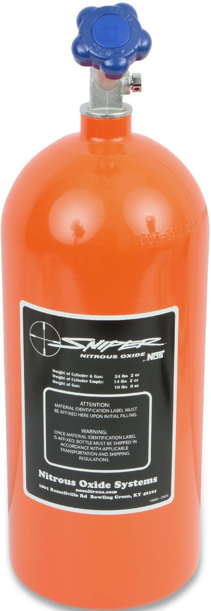 NOS NITROUS BOTTLE WITH SUPER HI-FLO VALVE,ORANGE,10 LBS.,21