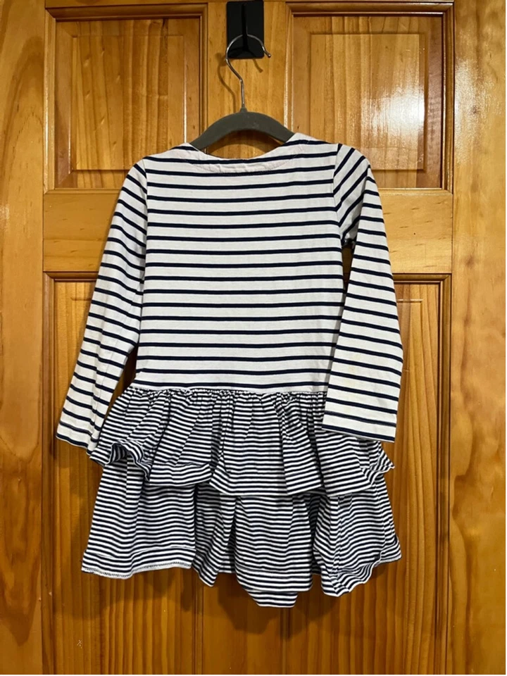 Vestido Mini Boden Azul y Blanco Náutico Rayas Manga Larga Volantes Parte Inferior Talla 3-4 Foto 3 de 4