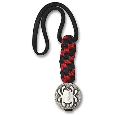 Spyderco Round Pewter Bead with Bug Logo and Hand-Braided Black and Red Paracord