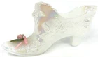 Vintage Fenton Cabbage Rose Iridescent Milk Glass Slipper w/ Raised Pink Rose