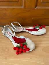 Miss L Fire Cherry Toes Flats Schuhe Größe UK 4 EU 37 Creme Leder schrullig Retro