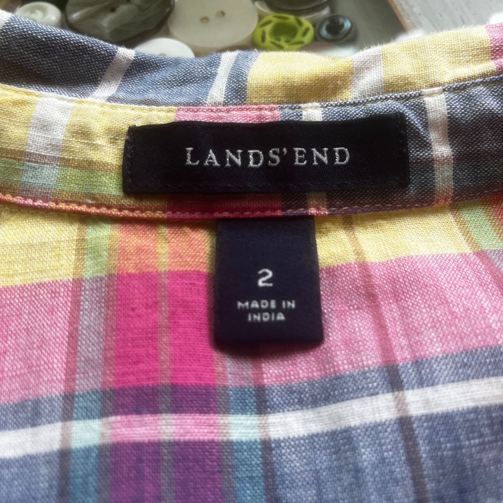 Lands' End Madras Plaid Shirt Dress Button Front Plea… Gem