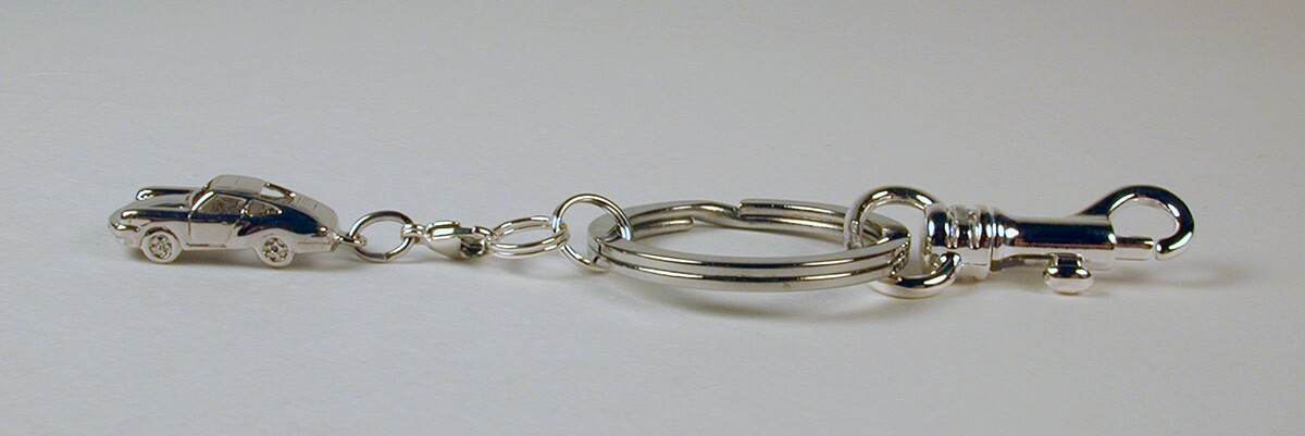 Sterling Silver Porsche 911 & Clip w/ Stainless Steel Key