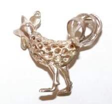 RARE Sterling Silver Large Ornate Rooster Pendant Charm by Famous Maker FM