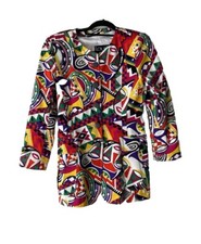Laurel By Escada Blazer Face Art Colorful Multicolor Buttons Statement Jacket 36
