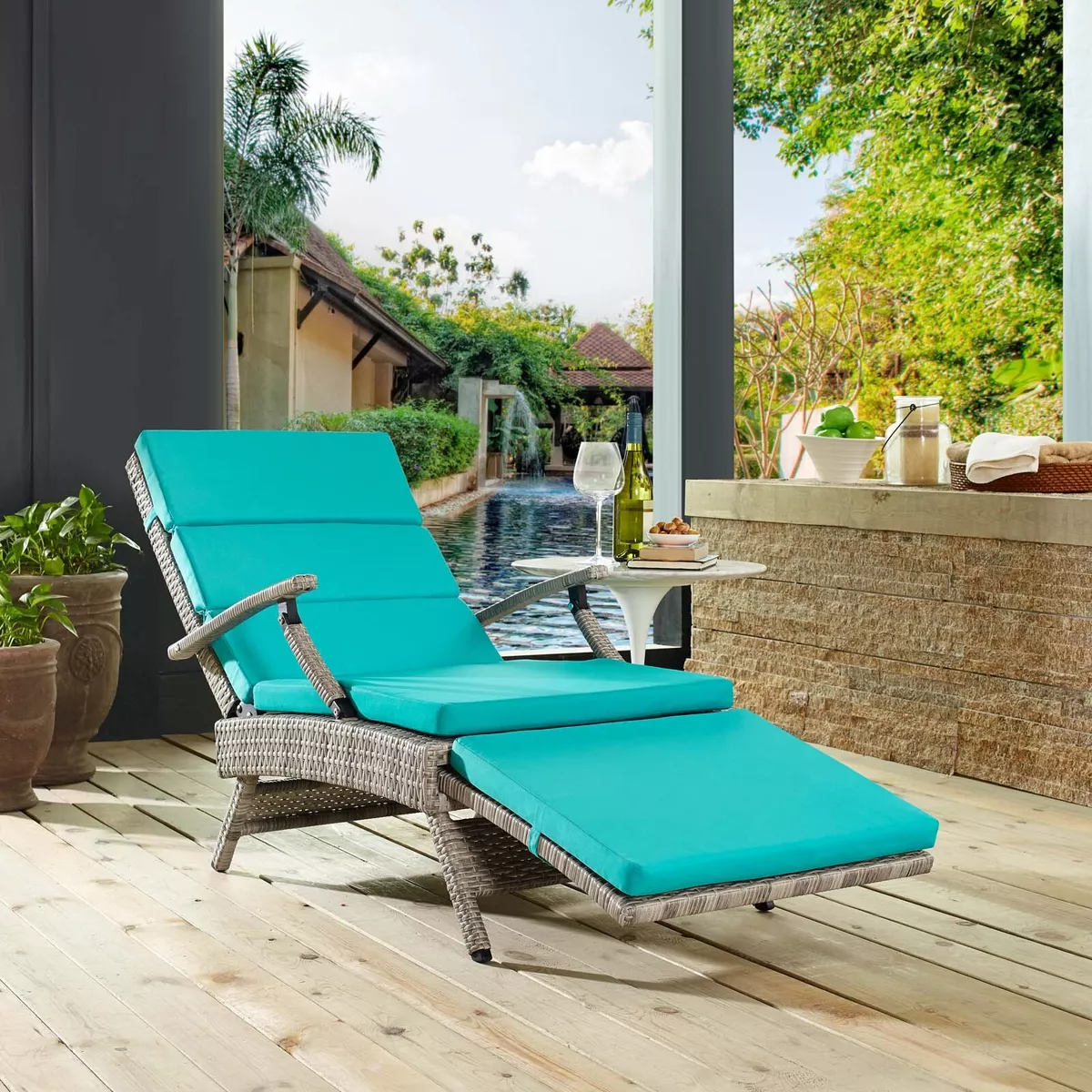 Modway Chaise Wicker Rattan Lounge Chair