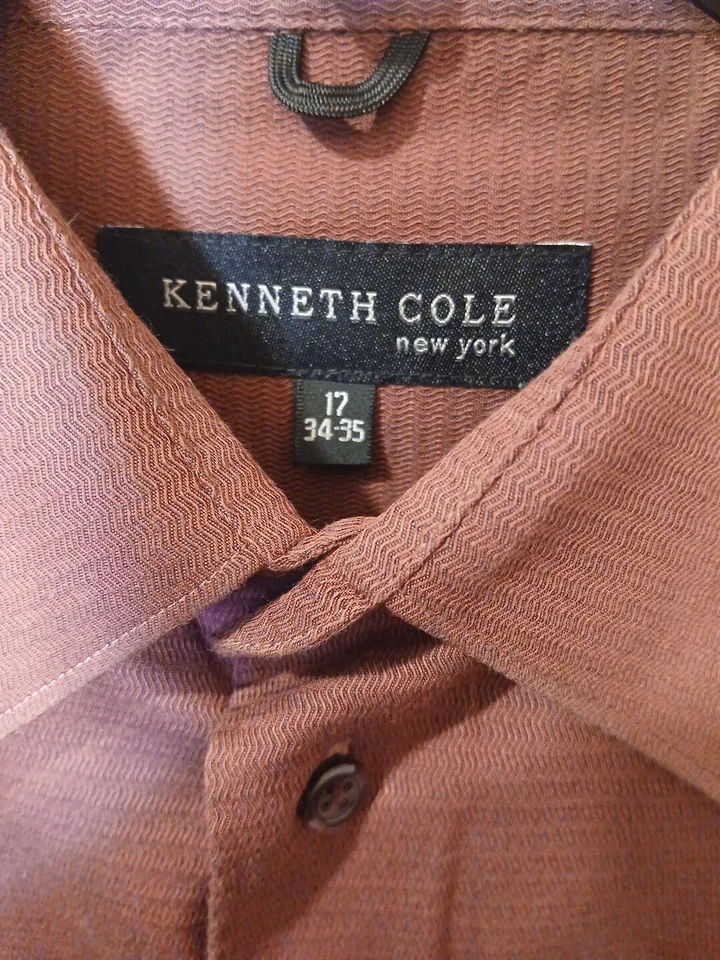 Camisa de vestir Kenneth Cole New York para hombre L grande 16 borgoña manga larga abotonada Foto 2 de 4