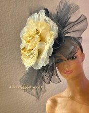 Huge Kentucky Derby Hat Ascot Del Mar Fascinator Yellow Gold Black Melbourne Cup