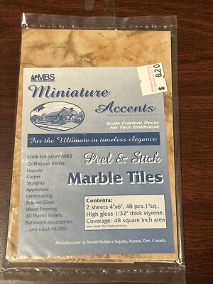 dollhouse 48 Pc 1  Sq Marble Tiles Vtg MBS Miniature Accents Beige Styrene NOS