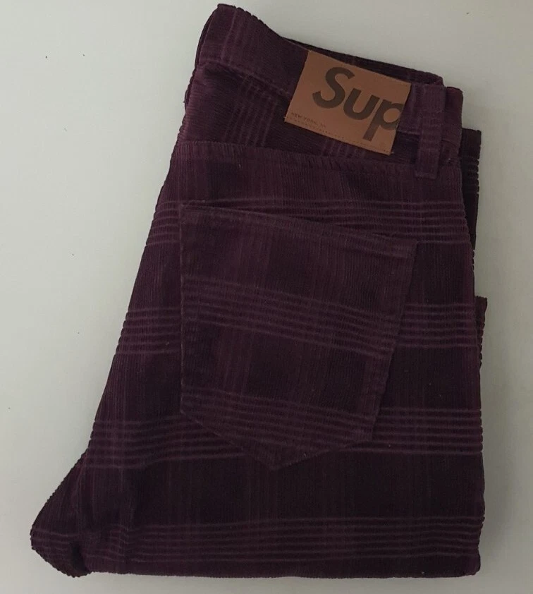 FW14 Supreme Plaid Cord 5 poches pantalon 30 pantalon pantalon W30 L30 bordeaux vintage