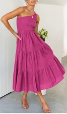 ANRABESS  Women's One Shoulder Sleeveless Smocked Ruffle Tiered Maxi Sundress XL