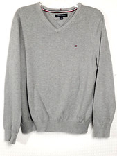 Tommy Hilfiger Men's Basic Grey Cotton V Neck Casual Sweater Size Large