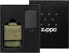 Zippo Original Lighter Regular / Black Crackle Pouch Set With Nylon / Case