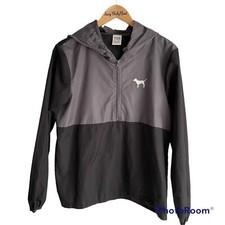 Victoria's Secret PINK Black and Gray Hooded Windbreaker Ladies Jacket, M/L