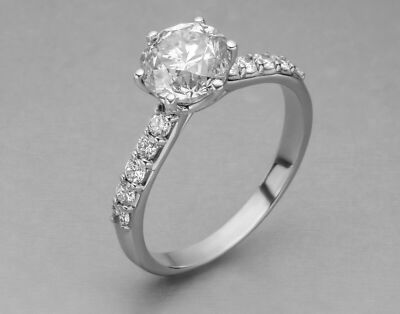 Engagement Ring Solid 14k White Gold 2.Ct Round Cut White Moissanite Size 6.5
