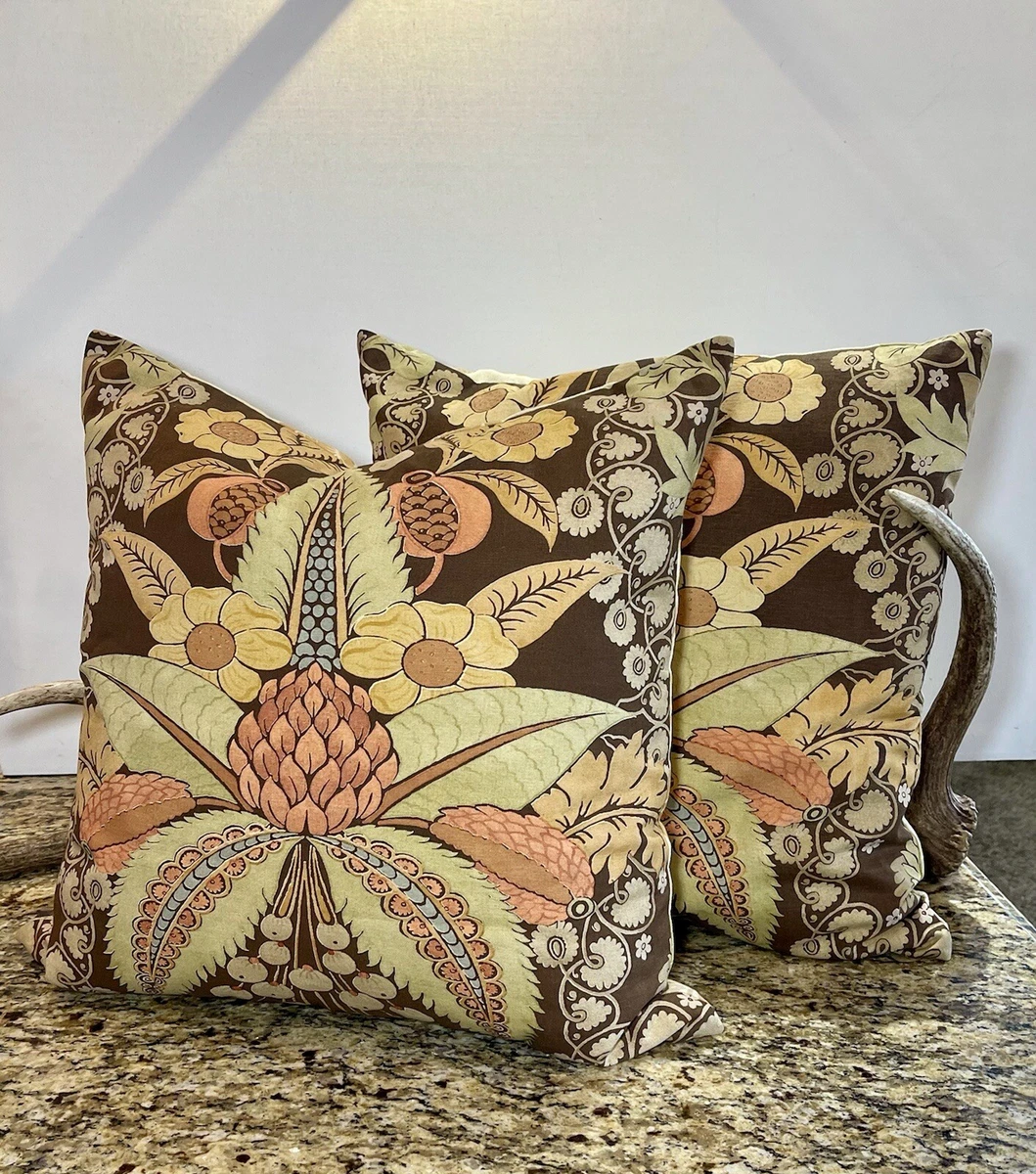 2 Pottery Barn Reversible Floral Leaf Throw Accent Pillows Browns