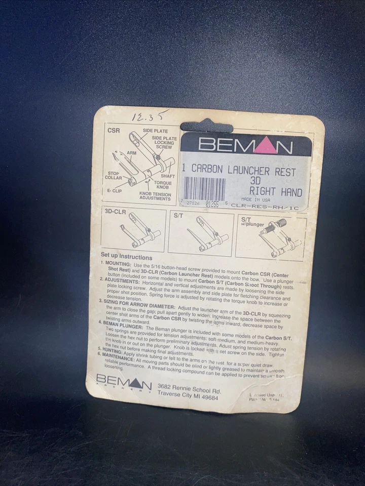NOS Beman ARCHERY ARROW REST SYSTEM FOR CARBON ARROWS RH - Image 2 of 2