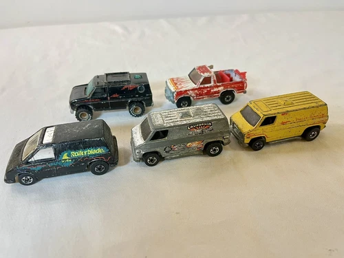 Lot of Vintage Hot Wheels Vans And Truck 1974 & 1983-84 Lot Of 5 Black Wall Tire