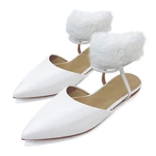 Glaze Women Pointed Toe Flats with Fur Pom Poms Slip-On Style