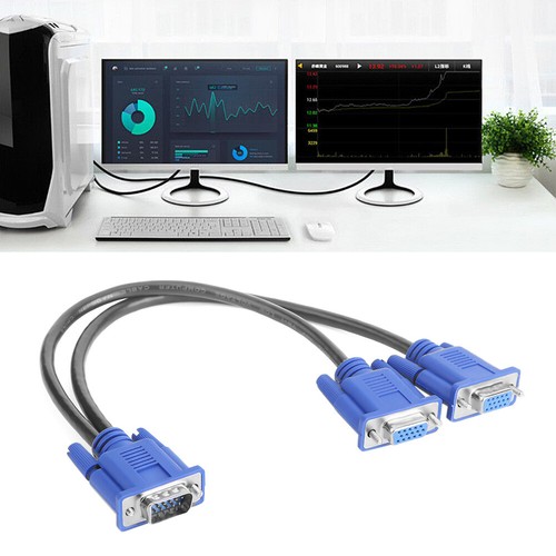 VGA Splitter Cable 1 Computer to Dual 2 Monitor Male to Female Wire (Blue) - Bild 2 von 7