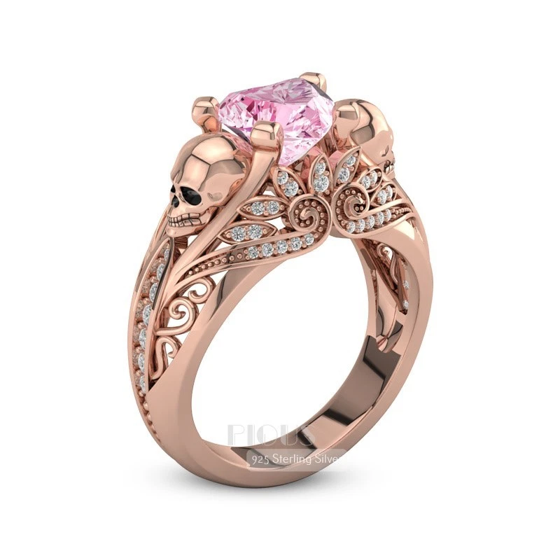 Heart Skulls Ring Italian 925 sterling silver rose gold over