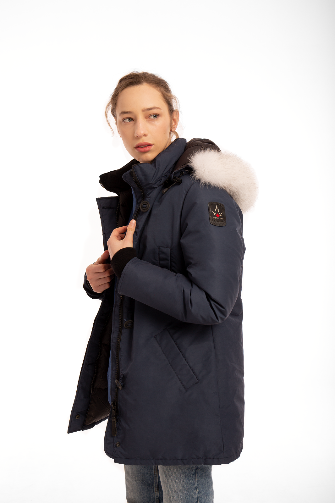 Goose Arctic Bay Aurora Black parka jacket Big Fur made Canad  Navy L msrp1050