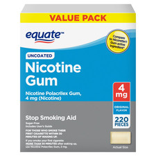 220 Count Equate Uncoated Nicotine Gum 4 mg, Original Flavor Stop Smoking Aid
