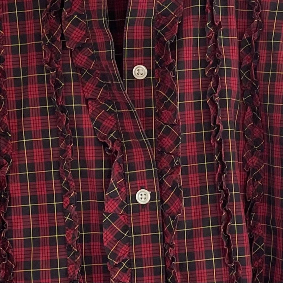 Lauren Ralph Lauren Red, Black, Tartan Plaid Ruffle Button Down Shirt, L - Image 3 of 4
