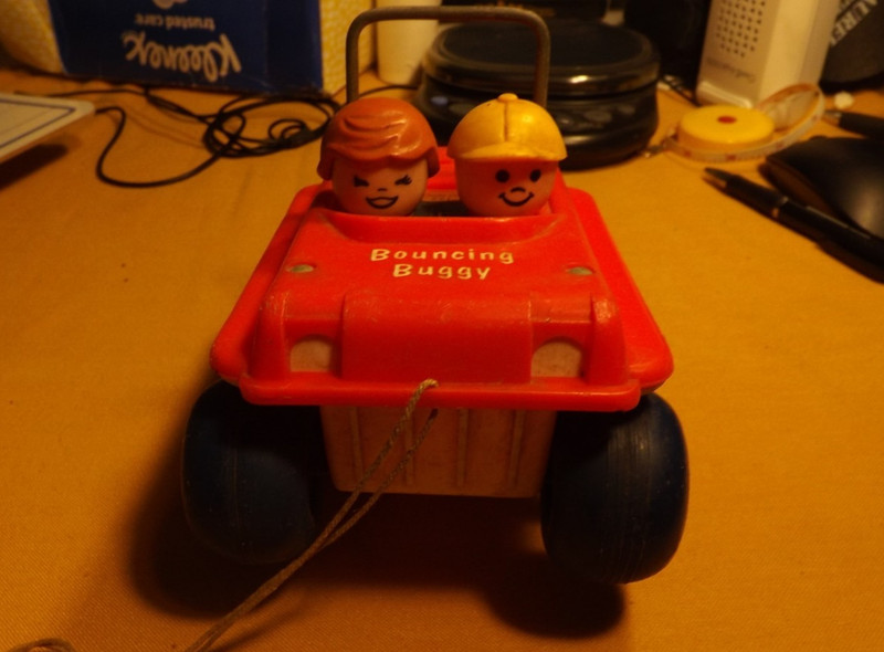 Fisher-Price 1973 Bouncing Buggy Red No. 122, works & sounds great see video
