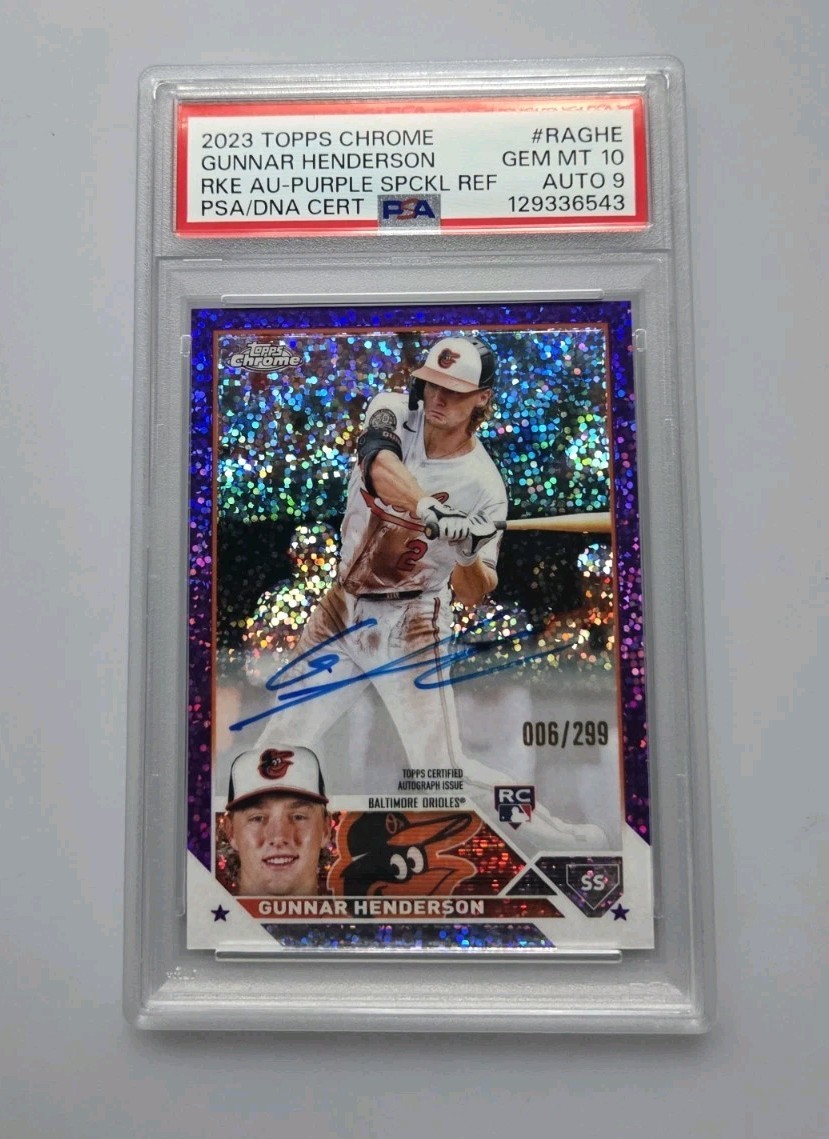 2023 Topps Chrome RC Gunnar Henderson #RA-GHE Purple Speckle Auto /299 PSA 10