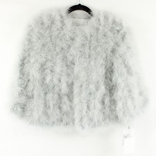 Giacca Yves Salomon 100% Plumes Dinde Piuma Cropped In Grigio Donna Taglia 36