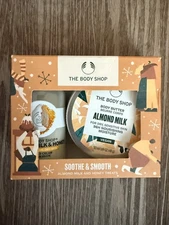 New The Body Shop Almond Milk Gift Set Shower Cream / Body Butter Travel Size